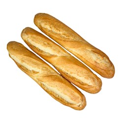 BREAD BAGUETTE DEMI WHITE FULL BAKED (48 X 140GM) # 11153A BAKERS MAISON