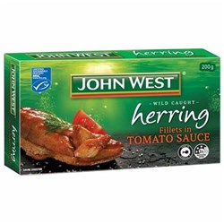 HERRING FILLET IN TOMATO SAUCE 200GM (9) # 11589 JOHN WEST