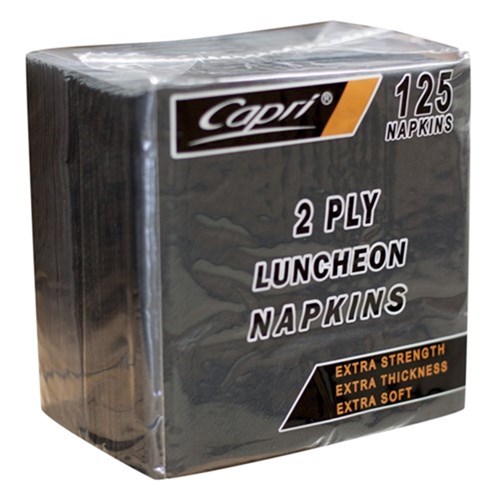 NAPKIN 2PLY BLACK LUNCH 1/4 FOLD 125S (16) # C-NL0128 CAPRI