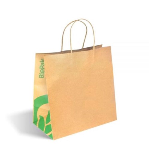 BAG PAPER RECYCLED BROWN LARGE WITH HANDLE 250S # BAG-TA-T-LARGE BIOPAK
