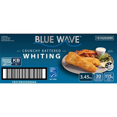 WHITING CRUNCHY BATTERED 115GM IMP 3.45KG # 1010203099 BLUE WAVE