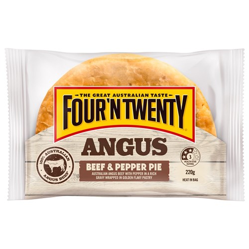 PIE ANGUS BEEF & PEPPER (12 X 220GM) #1001225 FOUR N TWENTY