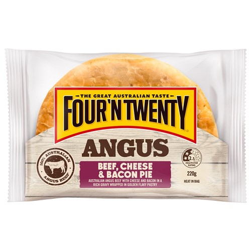 PIE ANGUS BEEF CHEESE & BACON LEGENDARY (12 X 220GM) #1001226 FOUR N TWENTY