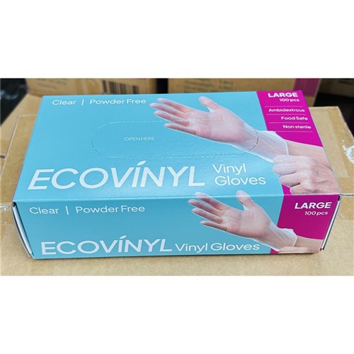 GLOVE ECO VINYL CLEAR P/FREE LARGE 100S (10 ) # GLO-ECO-L-PF PLUSPAK