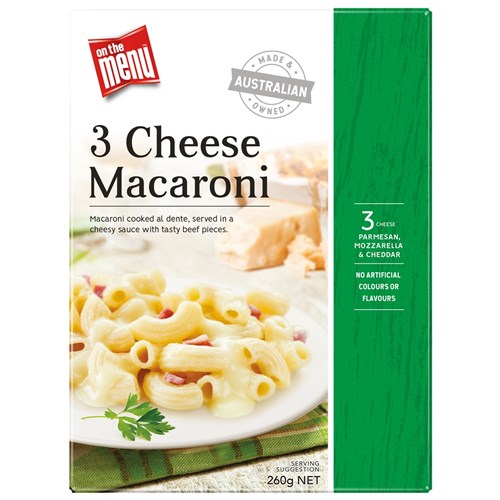 PASTA THREE CHEESE MACARONI (8 X 260GM) #71415 ON THE MENU