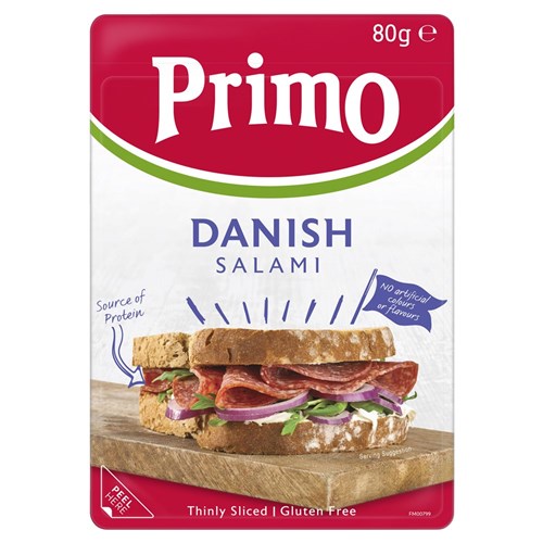 SALAMI DANISH SLICED THIN (8 X 80GM) # 01860 PRIMO