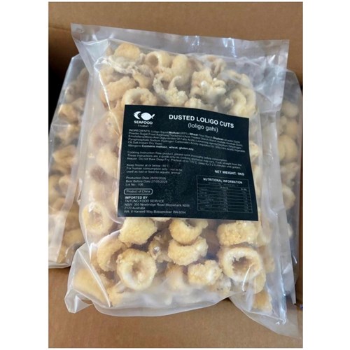 LOLIGO SQUID CUTS DUSTED BLACK LABEL IMP (5 X 1KG) # WDSLOLGA SEAFOOD ESSENTIALS