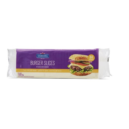 CHEESE BURGER SLICES COLOURED 84S 1.033KG(8) # EMBURG1033 EMBORG
