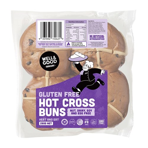 HOT CROSS BUNS FRUIT GF (8 X 4 X 70GM) # HCB 70gr Fruit WELL & GOOD